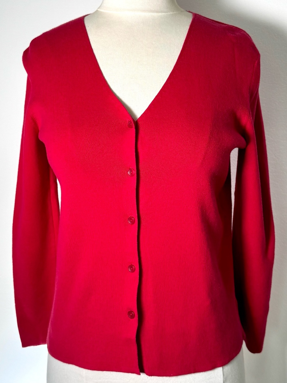 Designers Originals Bright Red V-Neck Button Cardigan Cozy Soft Fall Jacket Top
